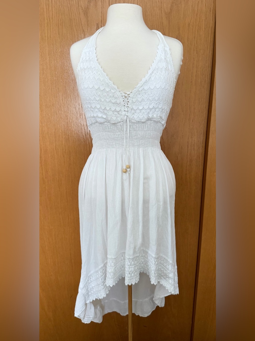White Crochet Halter Midi Dress